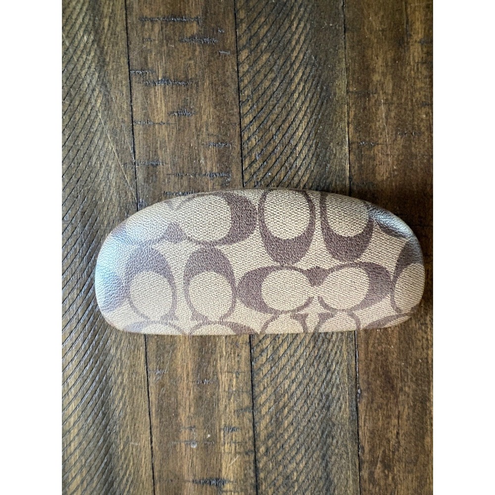 COACH Signature Clamshell Eyeglasses Sunglasses Hard Case Tan Brown Canvas plus+